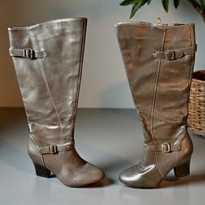 RIALTO TAUPE KNEE HIGH BLOCK HEEL BOOTS SIZE 8.5
